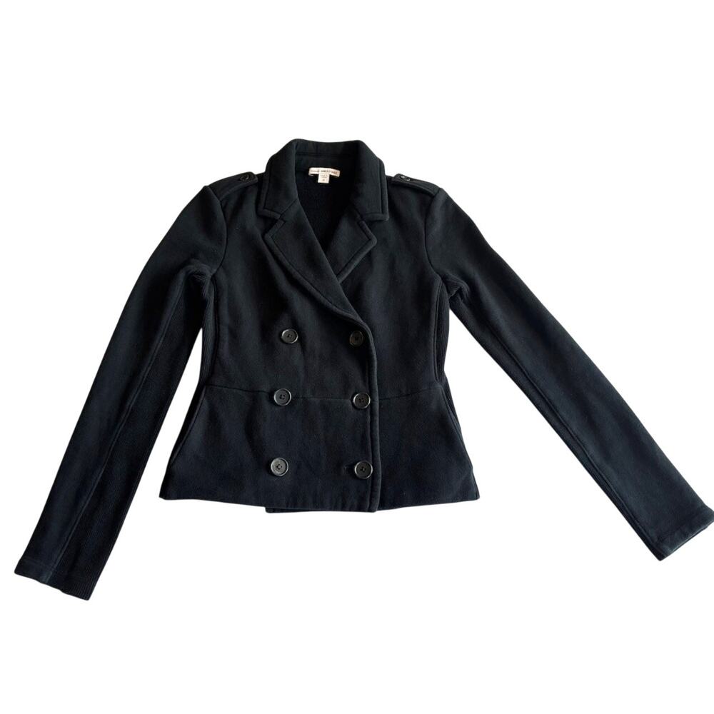 James Perse Black Short Jacket Double-Breasted Button Close 100% Cotton 0 XS